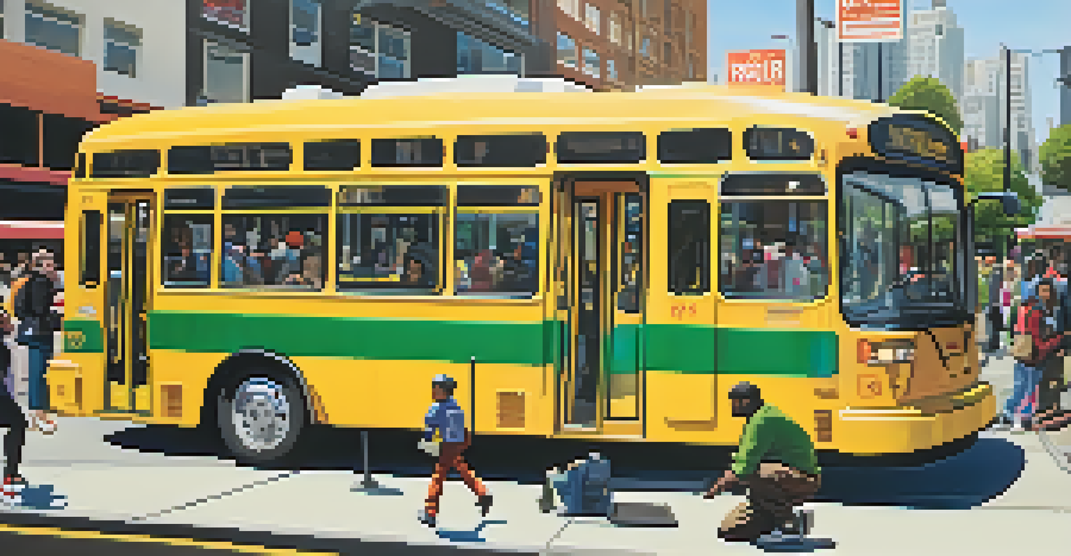 A community workshop in San Francisco with residents learning about public transit and sustainability through interactive displays.