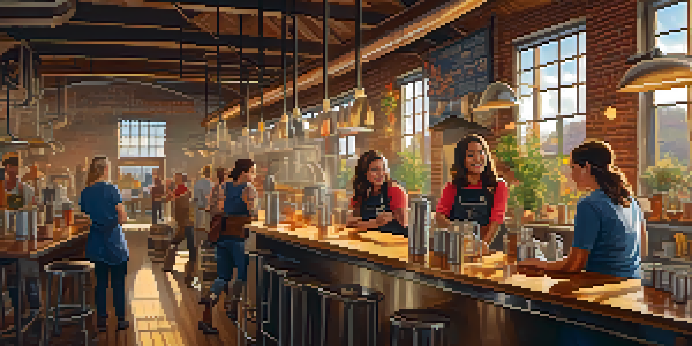 A group of diverse women brewers working together in a craft brewery, with a large brewing kettle and colorful ingredients.