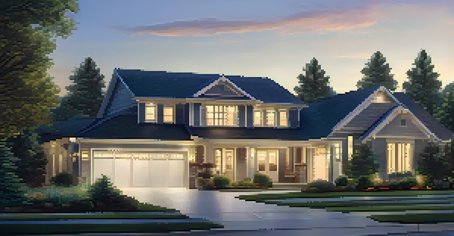 A modern suburban luxury home with a spacious backyard and outdoor living area, set in a peaceful neighborhood at dusk.