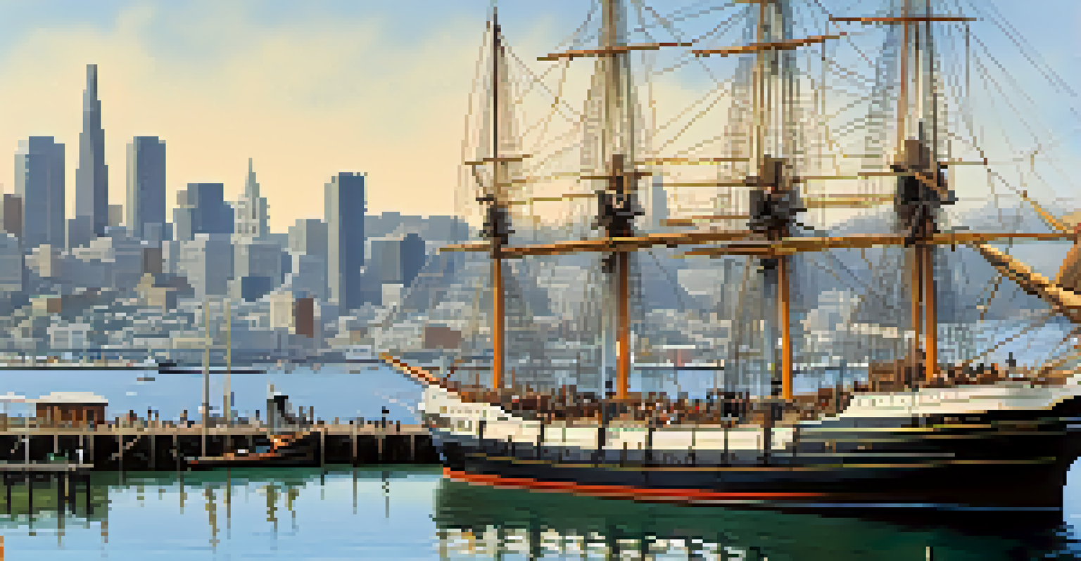 The tall ship Balclutha at the San Francisco Maritime National Historical Park with visitors exploring the area.