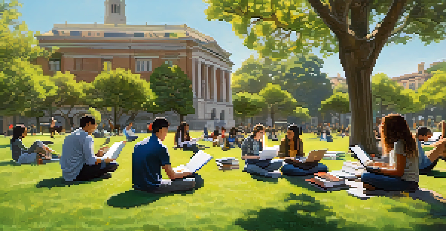 Diverse group of UC Berkeley students studying together outdoors with laptops and books, showcasing collaboration.