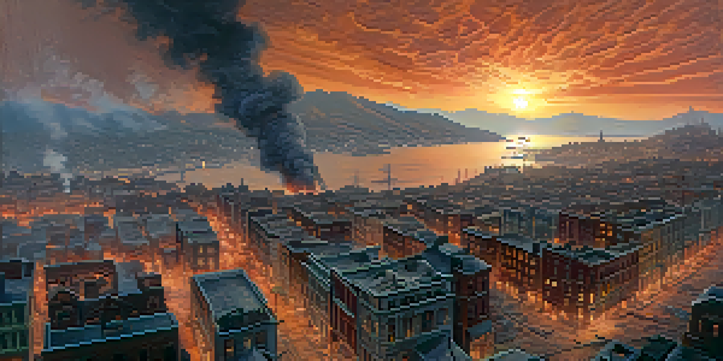Aerial view of San Francisco after the 1906 earthquake, with smoke and ruins visible.