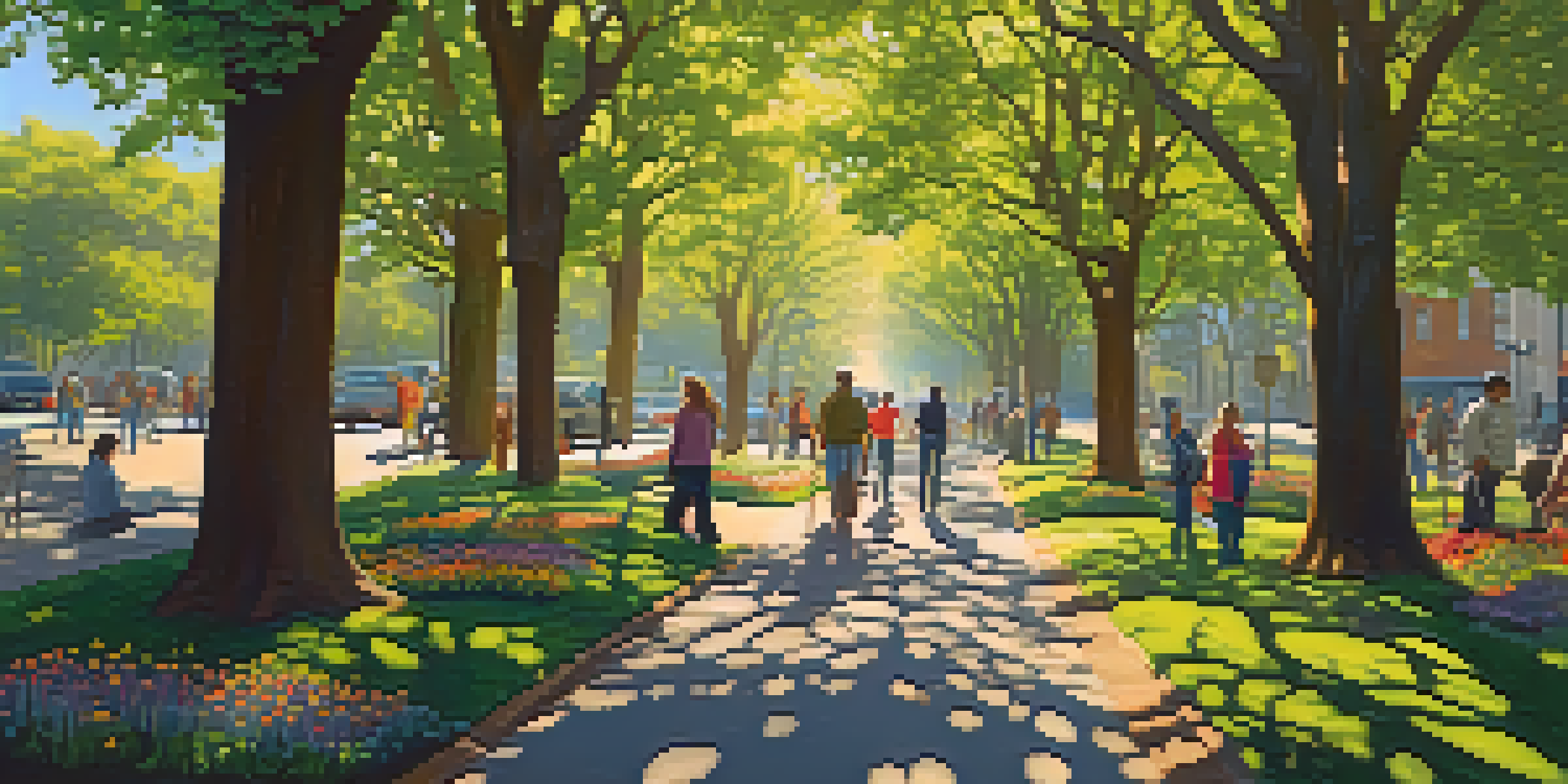 A sunny park in San Francisco with diverse trees and people planting new ones.