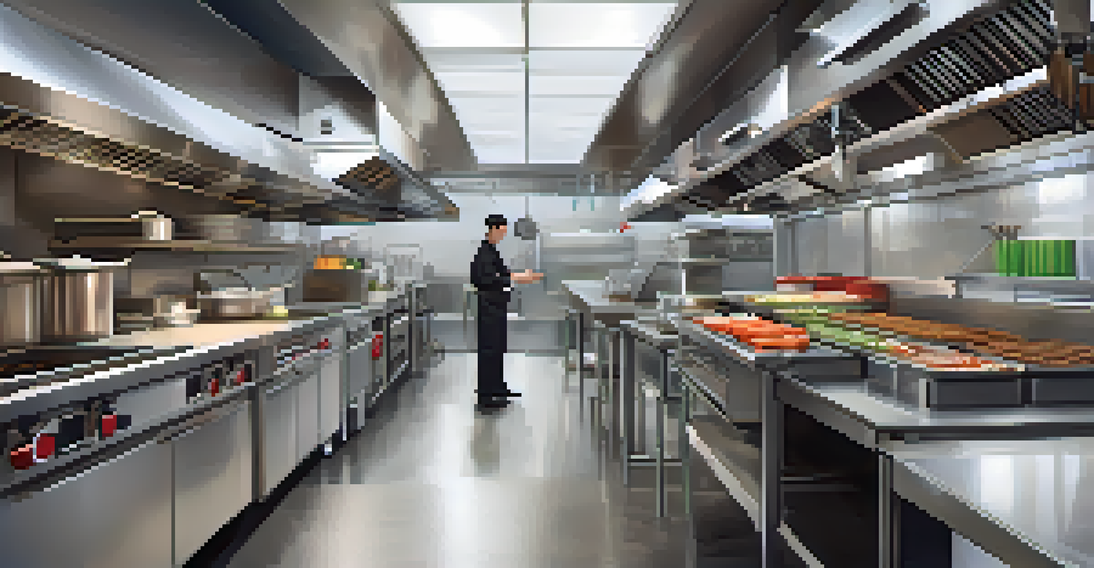 The interior of a food truck kitchen with modern equipment and a chef at work.