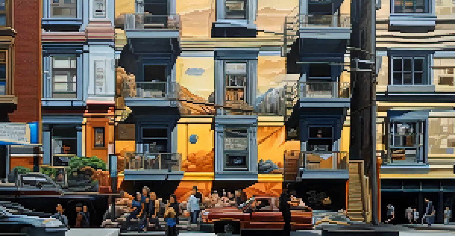 A mural in the Tenderloin district, San Francisco, highlighting urban struggles with emotive imagery and somber tones.