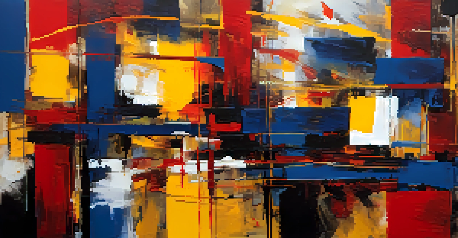 An abstract expressionist painting with bold brush strokes and vibrant colors representing the San Francisco art scene.