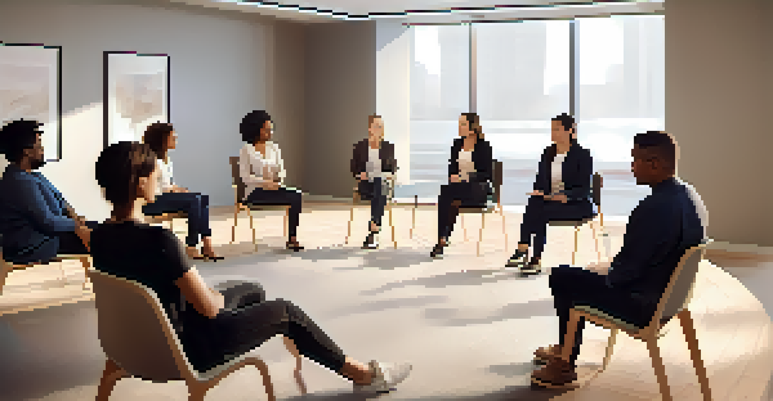 A diverse group of colleagues participating in a mindfulness training session in a conference room.