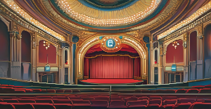 Interior view of the Castro Theatre, highlighting its Art Deco design, neon marquee, and plush seating.