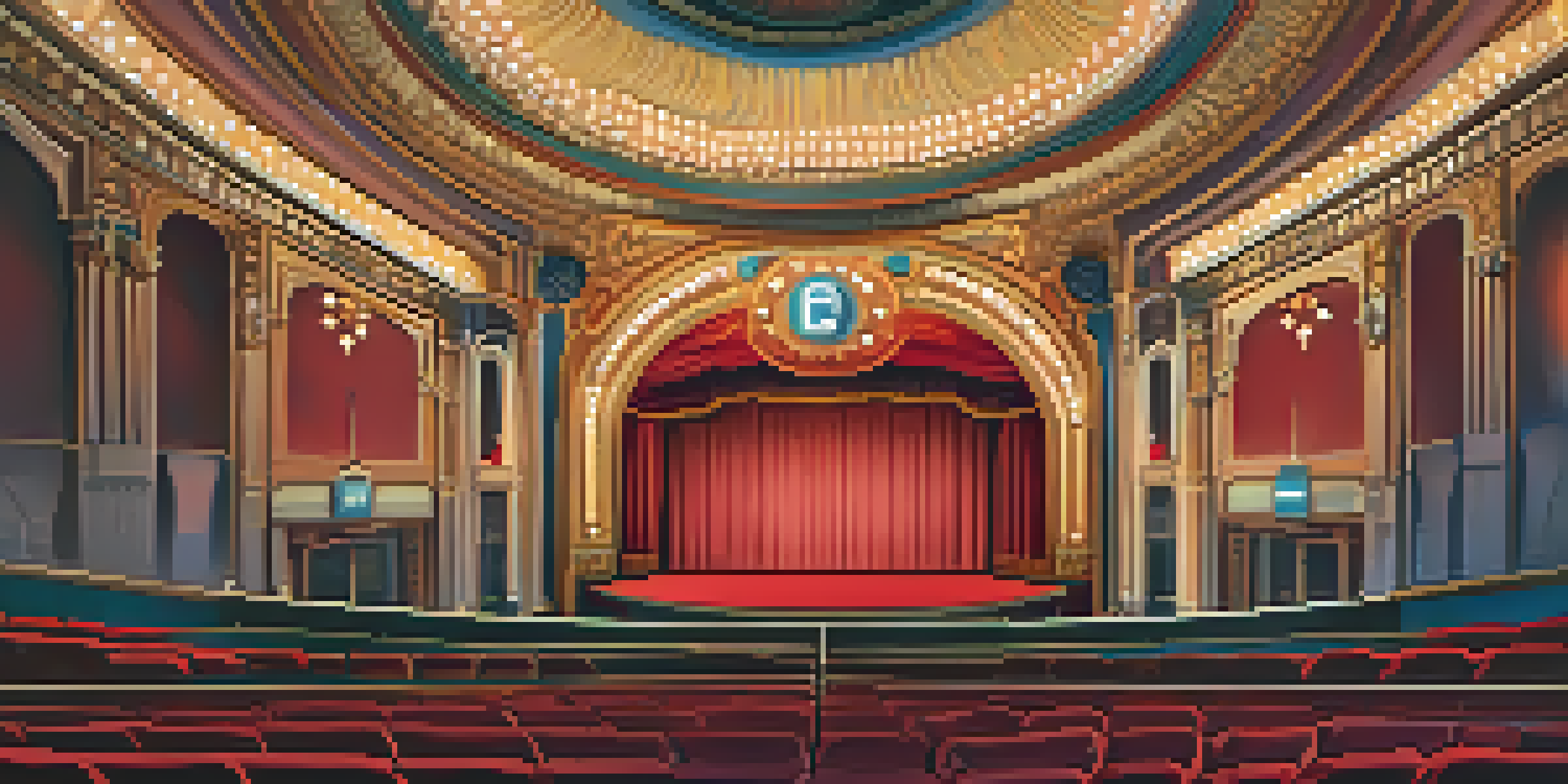 Interior view of the Castro Theatre, highlighting its Art Deco design, neon marquee, and plush seating.