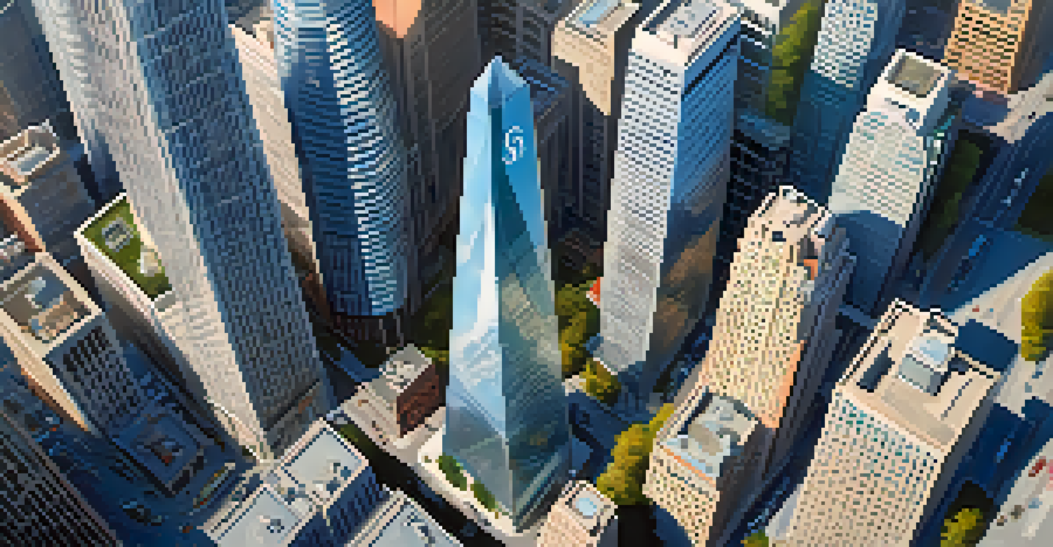Aerial view of Salesforce Tower and surrounding skyscrapers in San Francisco, emphasizing urban life and architecture.