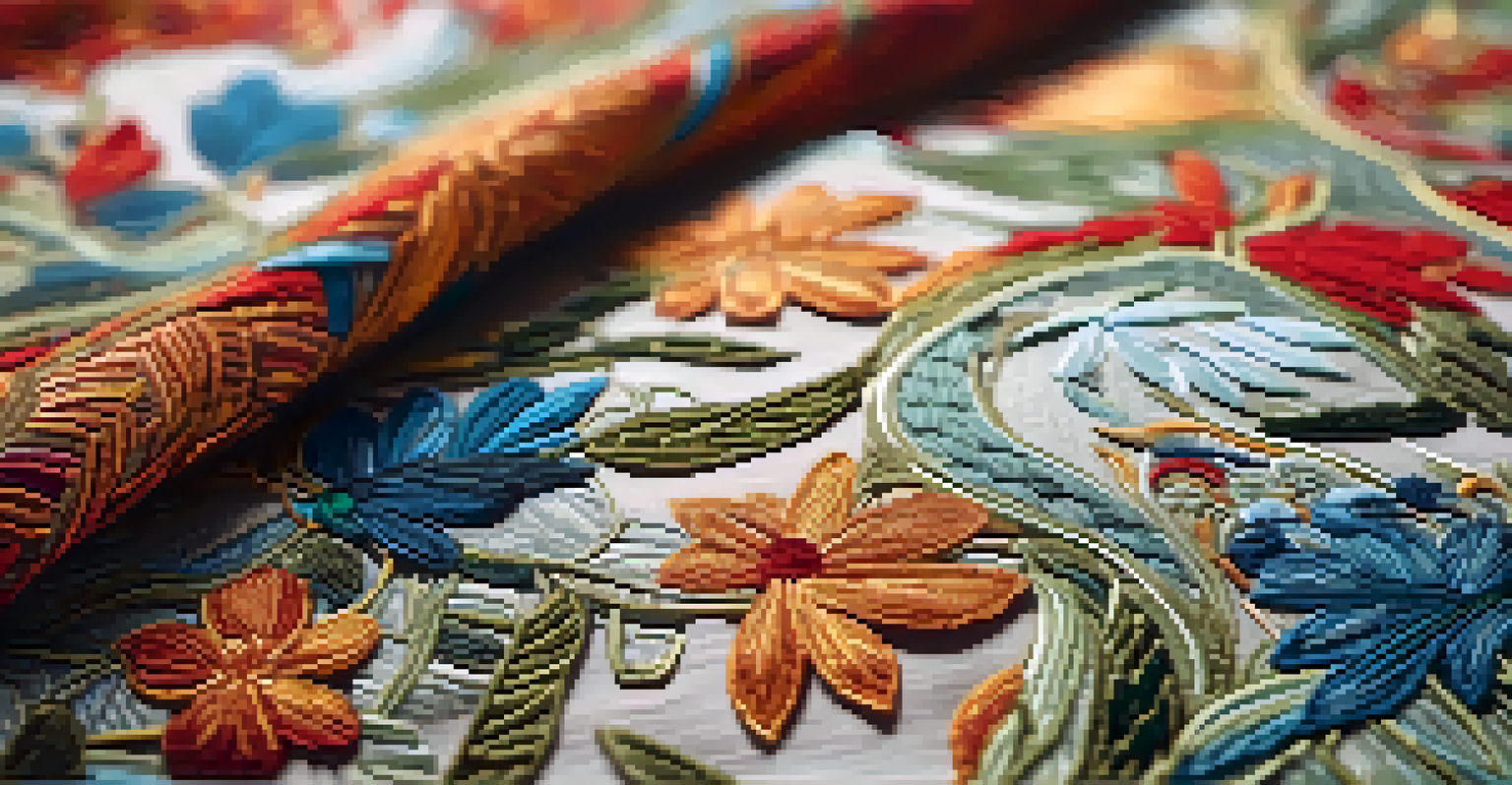 A close-up of an embroidered sustainable fashion piece showcasing intricate details and vibrant colors.