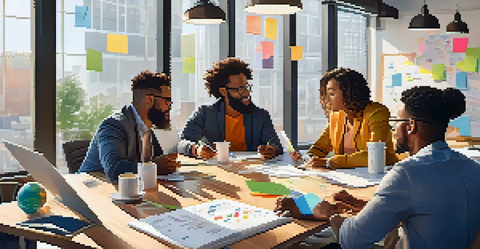 Close-up of diverse entrepreneurs collaborating in a modern co-working space with whiteboards and natural light showcasing their creativity.