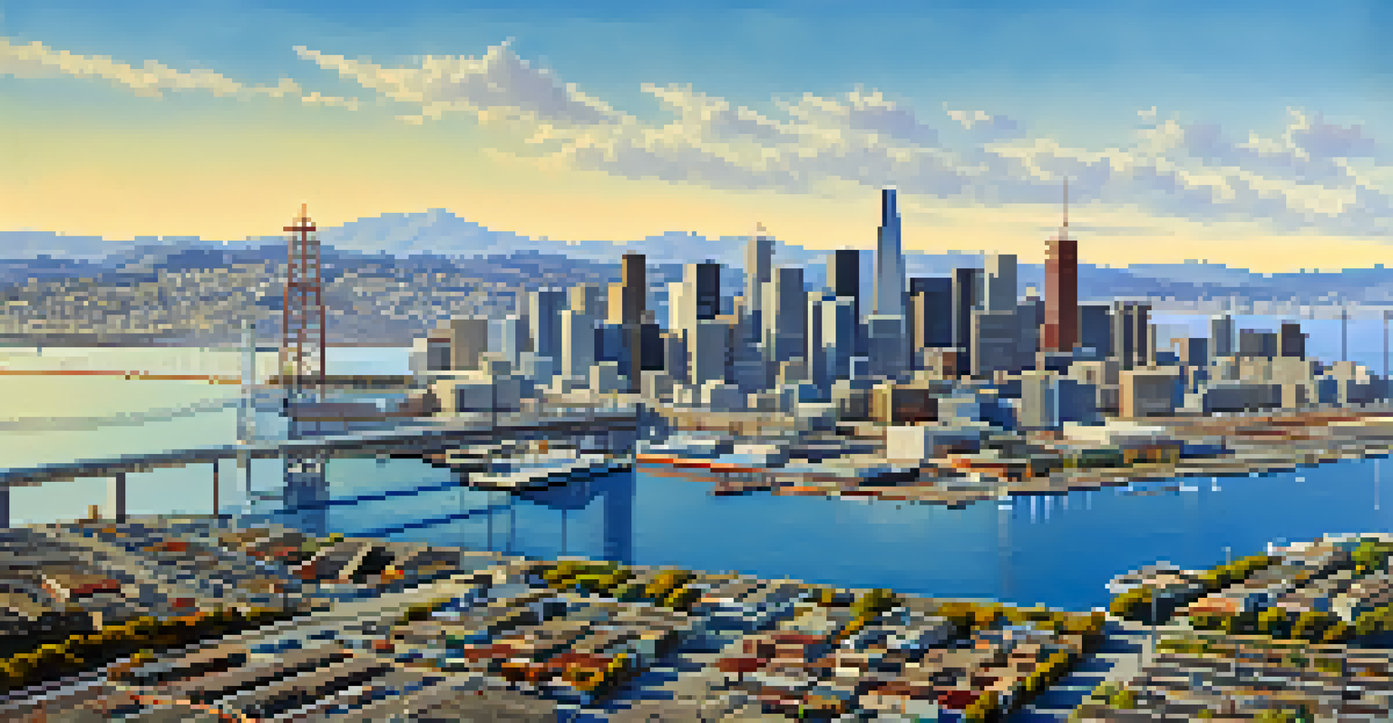 Aerial view of Bayview-Hunters Point showing construction projects and new developments with San Francisco skyline in the background.