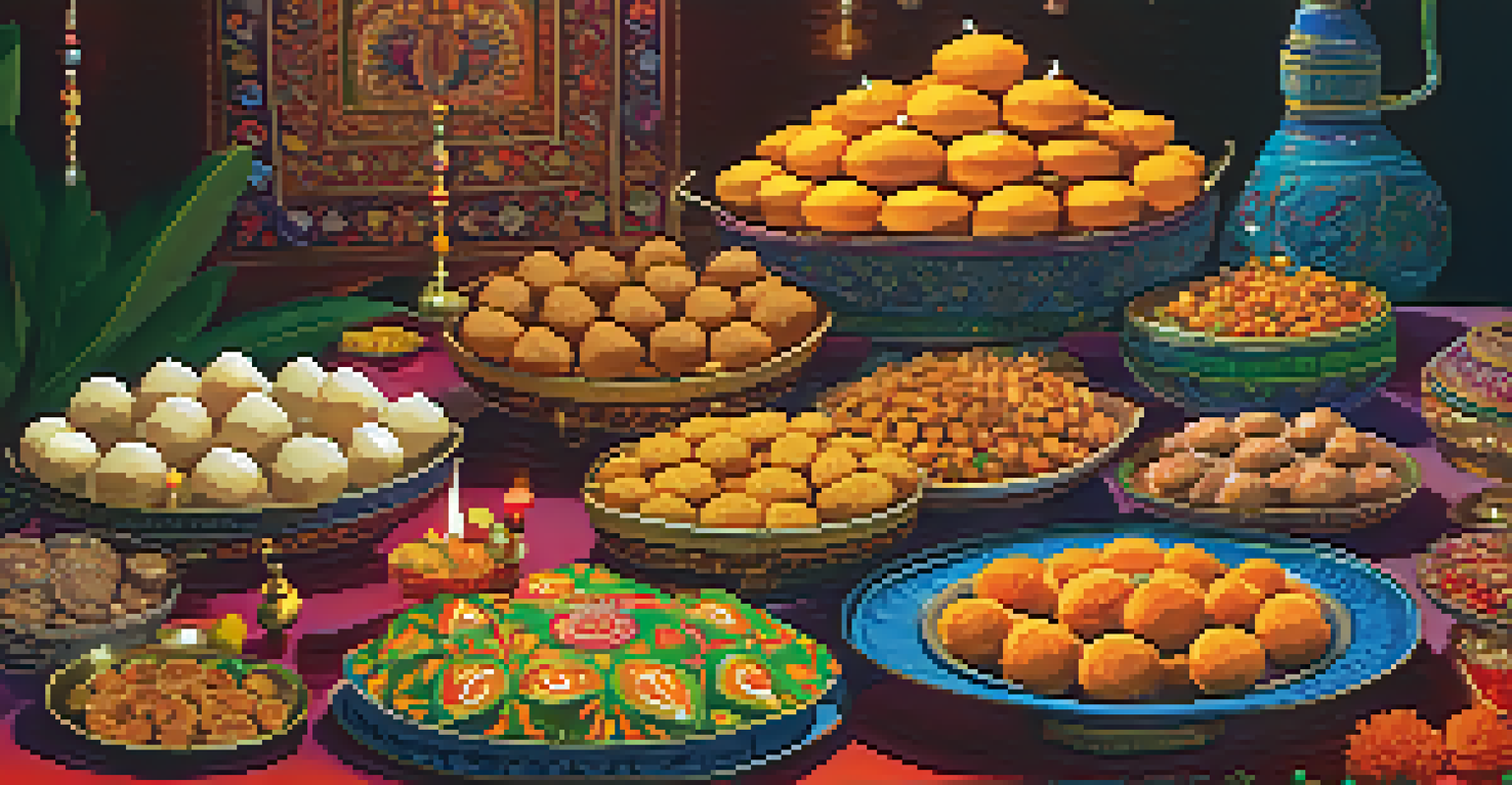 A close-up view of a table filled with traditional Diwali sweets and snacks, beautifully arranged for the celebration.