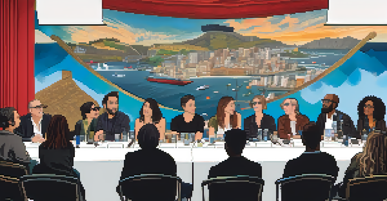 Filmmakers participating in a panel discussion at the Golden Gate International Film Festival, with an engaged audience and festival branding in the background.