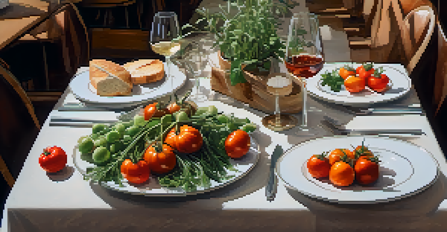 An elegantly set dinner table in a San Francisco restaurant featuring fresh seasonal ingredients and soft ambient lighting.