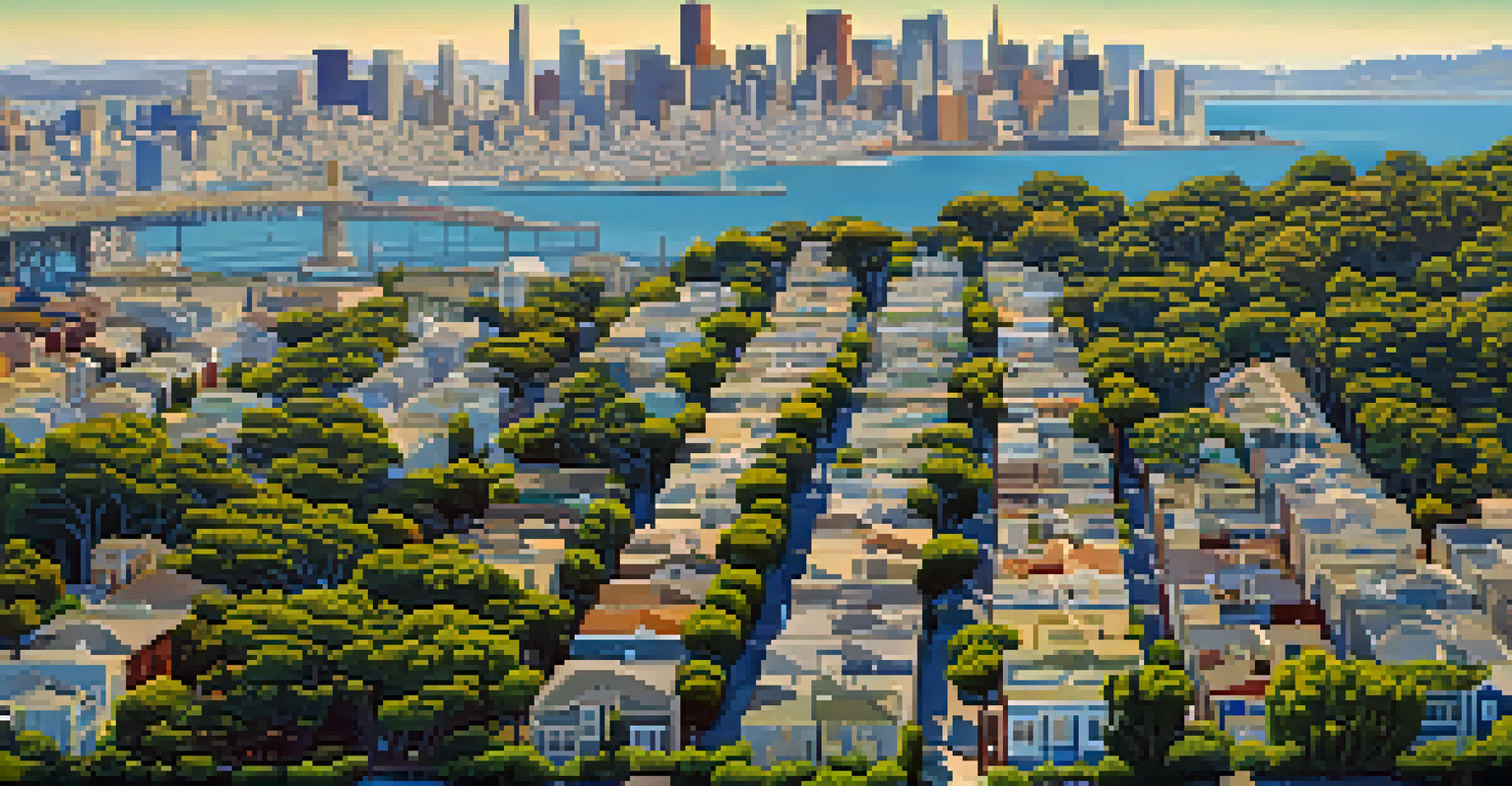 Aerial view of San Francisco showing green spaces and tree canopy amidst the urban landscape.