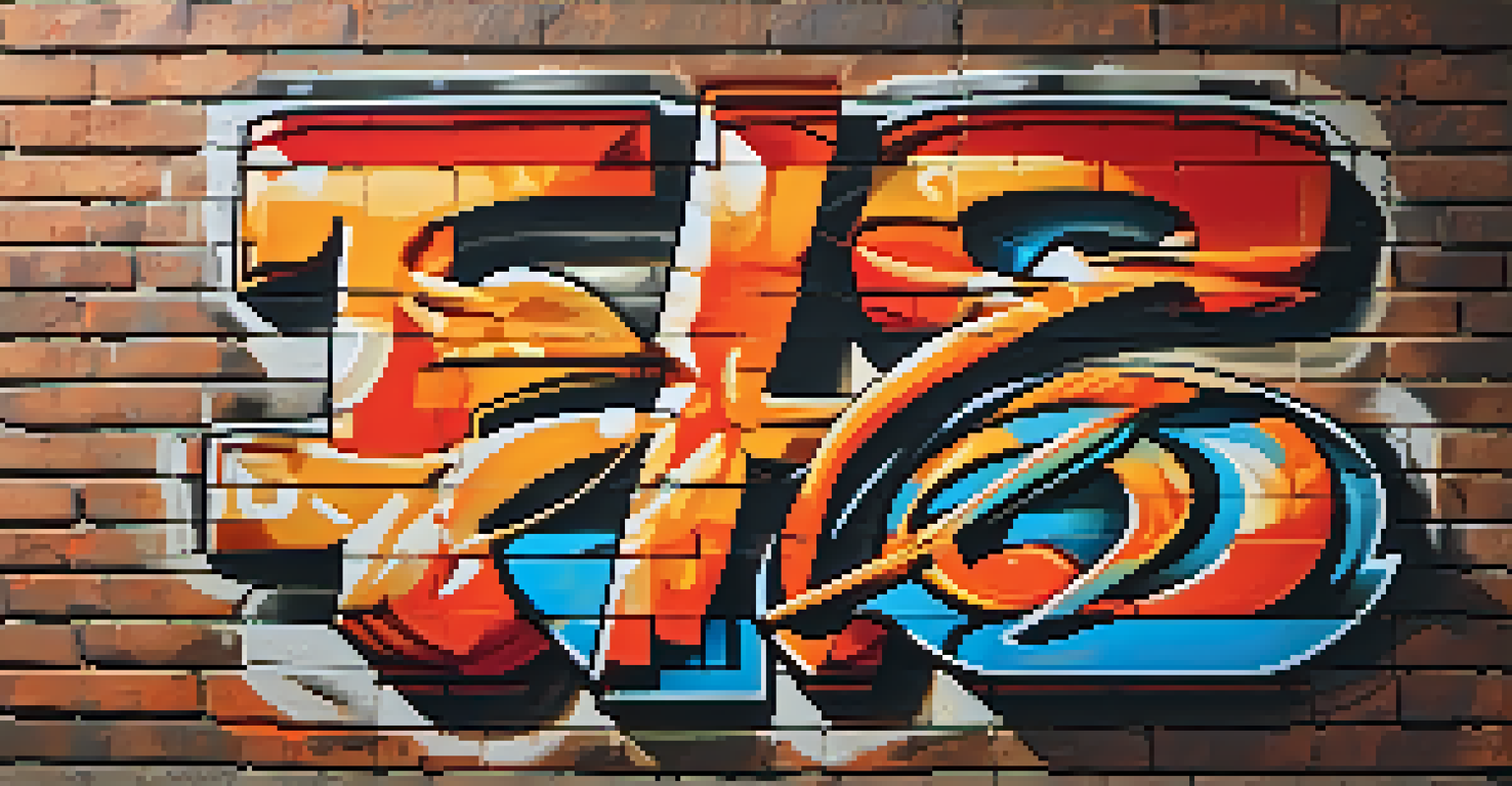 A close-up of a colorful graffiti tag on a textured brick wall, showcasing the intricate details and vibrant colors of the artwork.