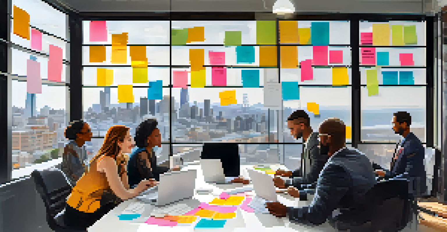 A diverse group of entrepreneurs brainstorming in a modern office setting.