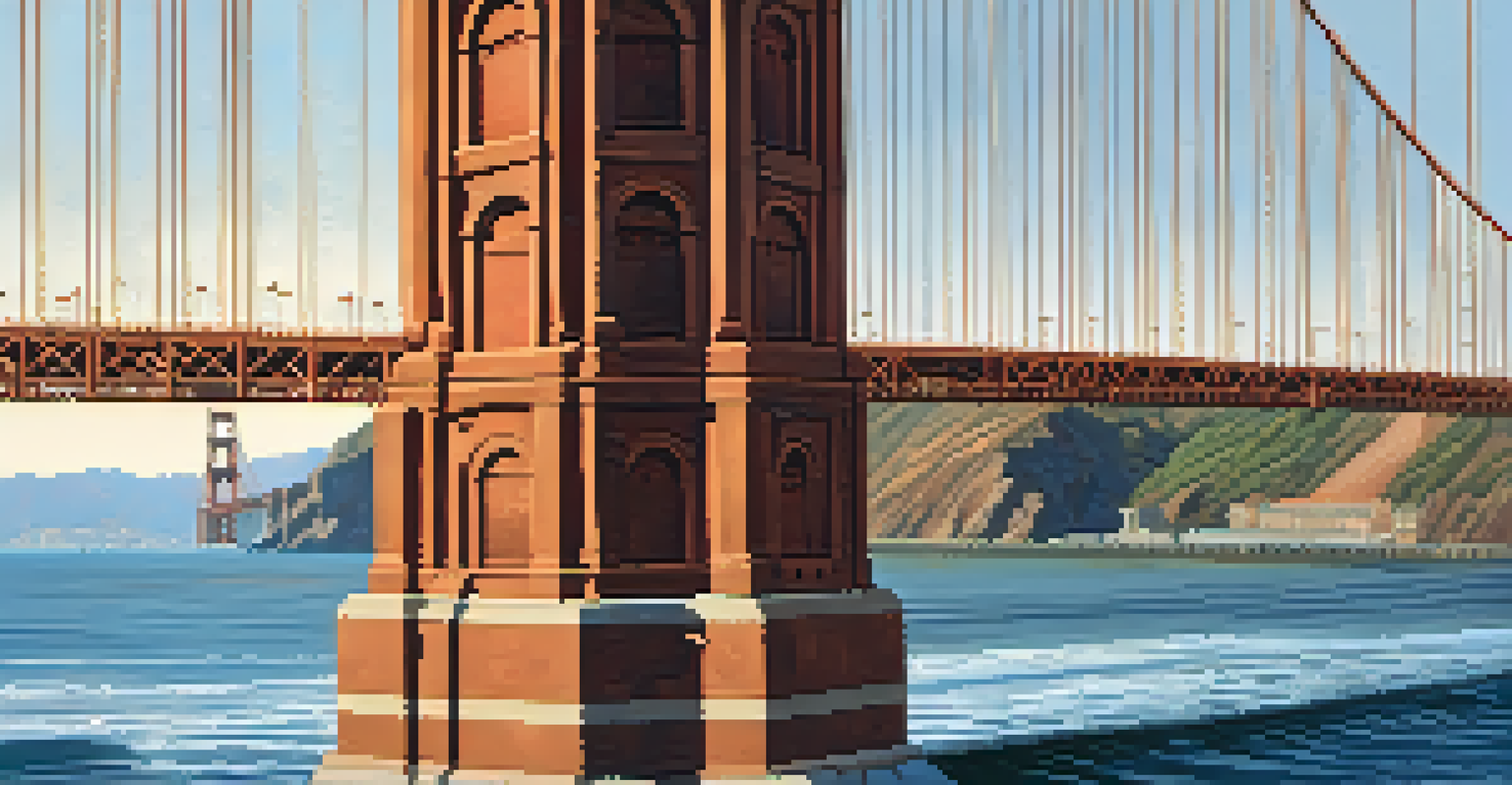 Close-up of the brick architecture of Fort Point with the Golden Gate Bridge in the background, showcasing the texture of the bricks.