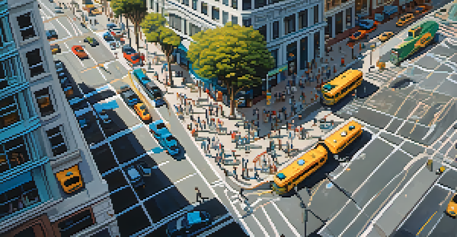 An aerial view of a San Francisco intersection with cyclists in bike lanes and a bike-sharing station.