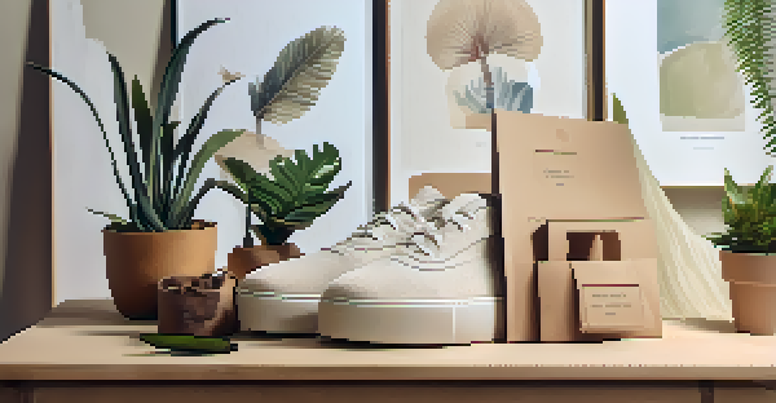 A stylish display of eco-friendly footwear made from sustainable materials in a cozy setting.