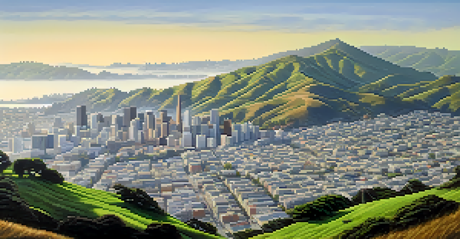 An image showing Twin Peaks in sunlight above the foggy Bayview area, illustrating the elevation differences in San Francisco.