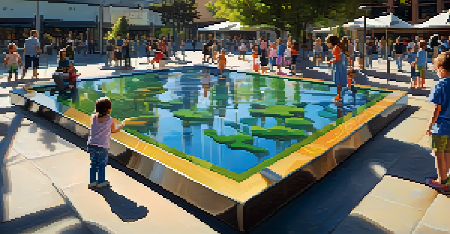 Children play in the outdoor gallery of the Exploratorium, interacting with water features and kinetic sculptures.