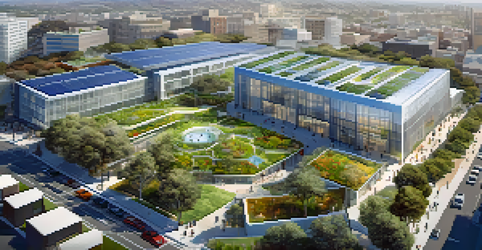An aerial view of a tech campus in San Francisco with green spaces and modern architecture.