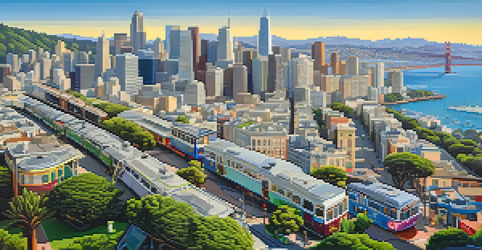An aerial view showcasing the cityscape of San Francisco with a mix of historic and modern buildings.