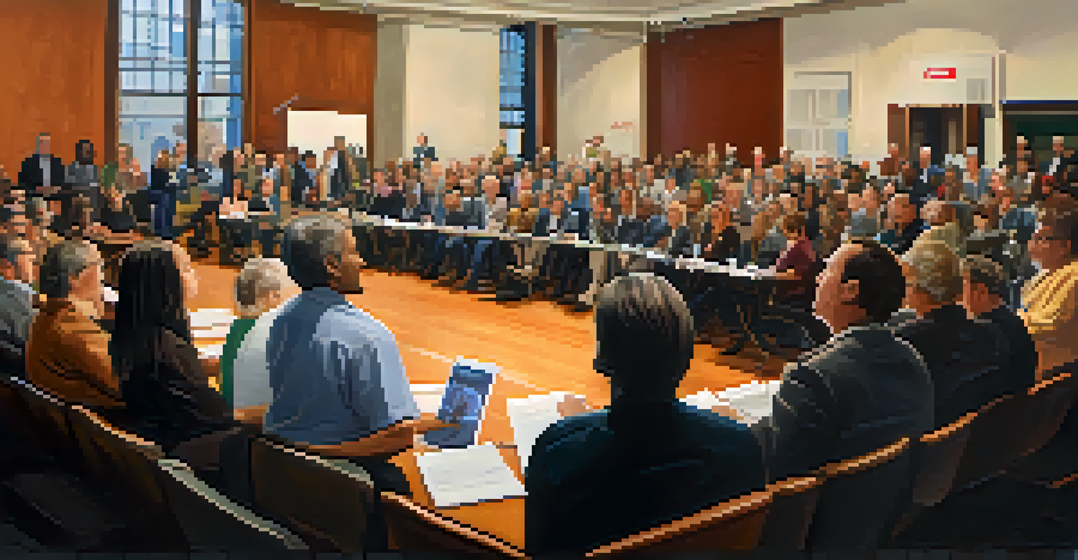 A close-up of a town hall meeting in San Francisco, featuring engaged community members in discussion.