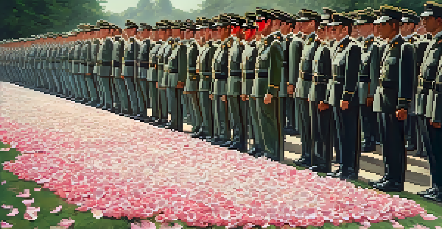 A close-up of a flower being thrown towards soldiers, symbolizing peaceful protest during the Flower Power rally.
