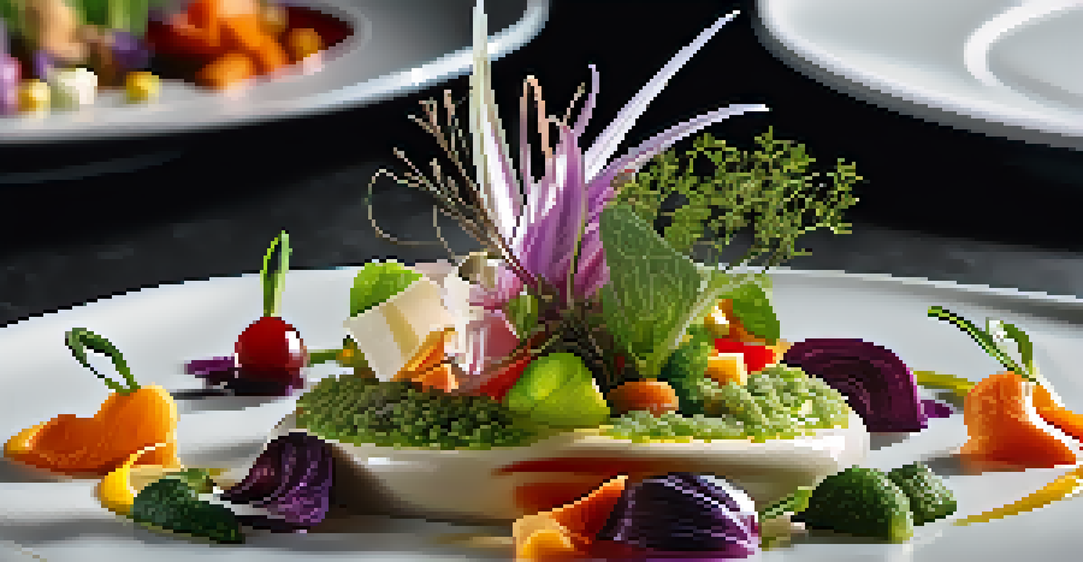 A close-up of a creatively plated dish from a Michelin-starred restaurant, showcasing vibrant colors and intricate details.