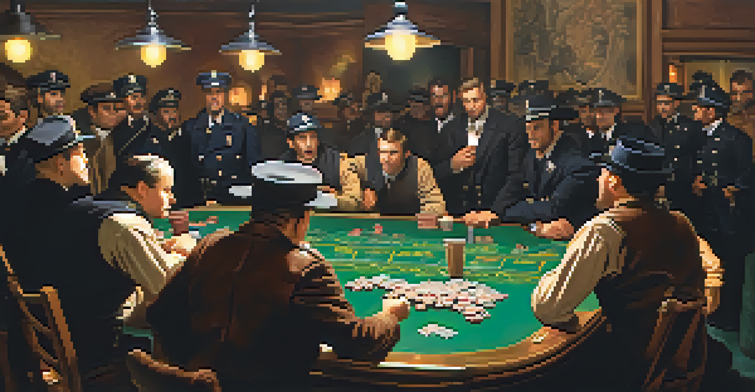 A historical scene of law enforcement raiding a gambling den on the Barbary Coast, depicting the tension between vice and policing in a dimly lit room filled with surprised patrons.
