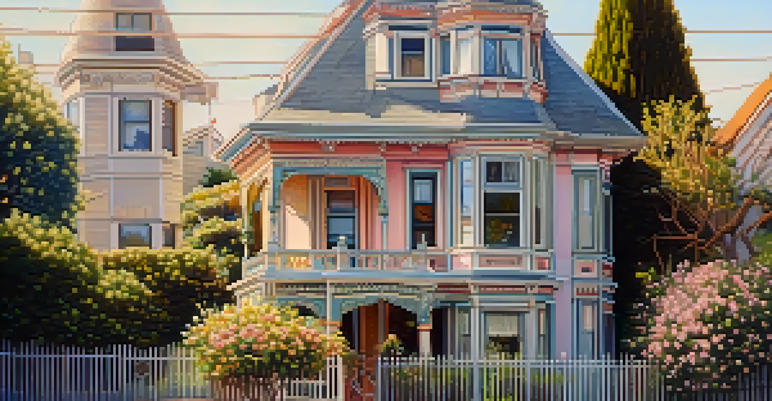 A close-up of a vintage Victorian house adorned with intricate details and surrounded by blooming flowers under sunlight.