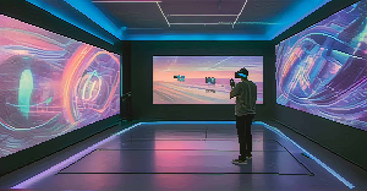 A digital artist working on an interactive installation in a modern gallery filled with technology.
