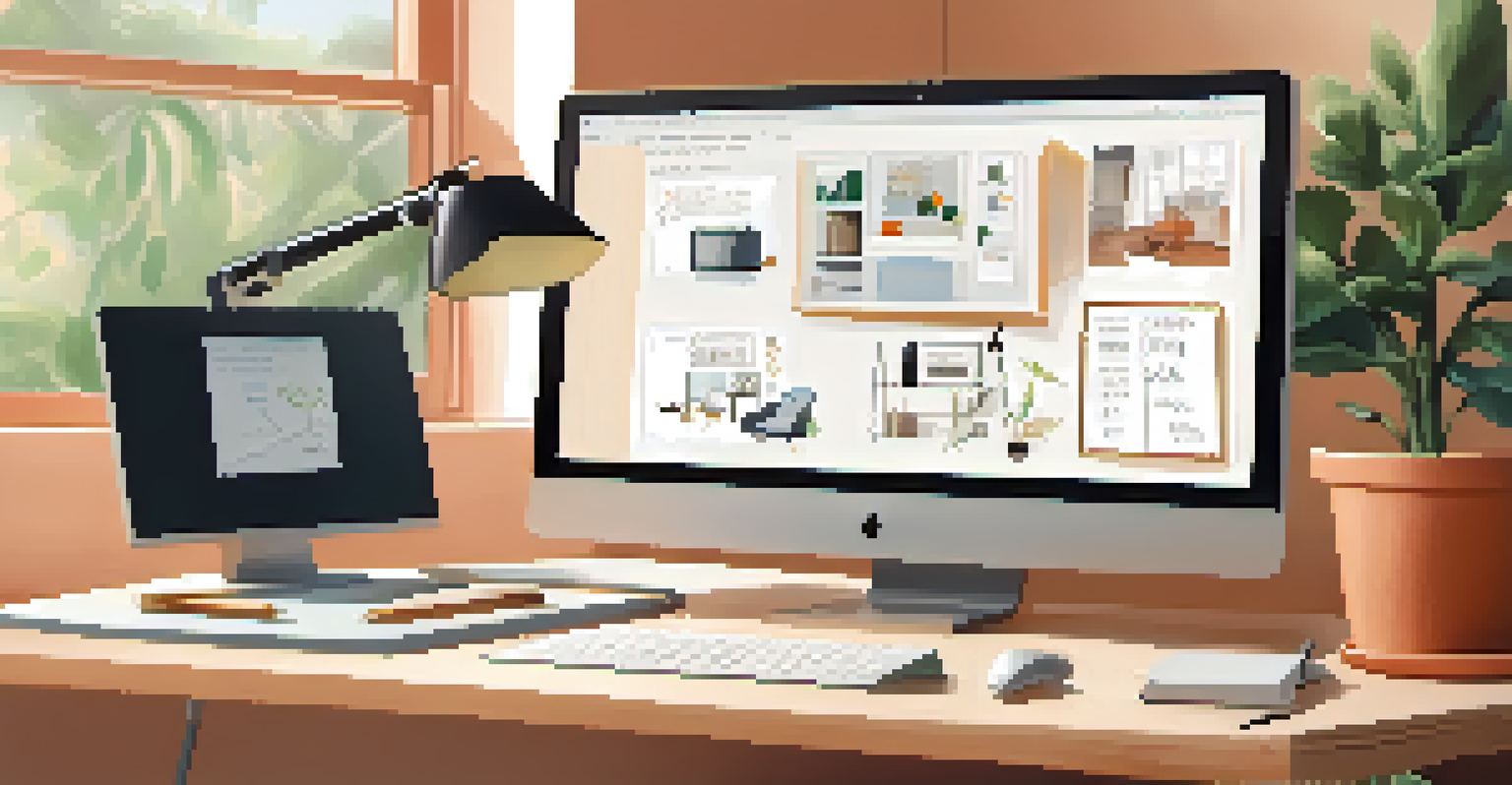 A computer screen displaying various collaboration tools in a cozy home office setting.