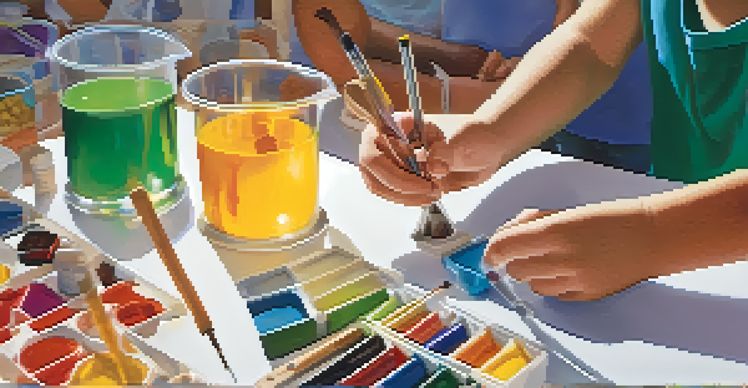 A close-up of hands collaborating on a science project, showcasing the supportive interaction between a volunteer and a child.