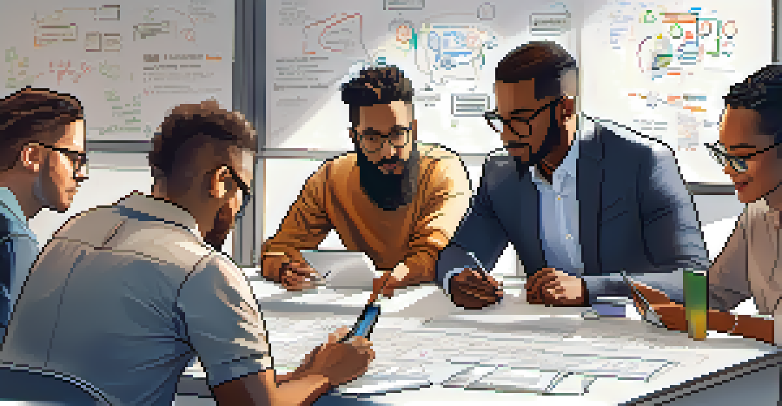 A group of diverse entrepreneurs engaged in a brainstorming session, surrounded by laptops and a whiteboard filled with ideas.