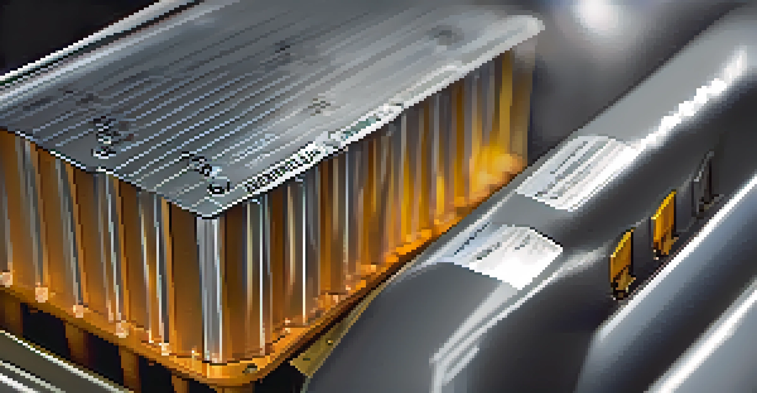 A close-up view of an advanced electric vehicle battery with intricate details and a blurred background.