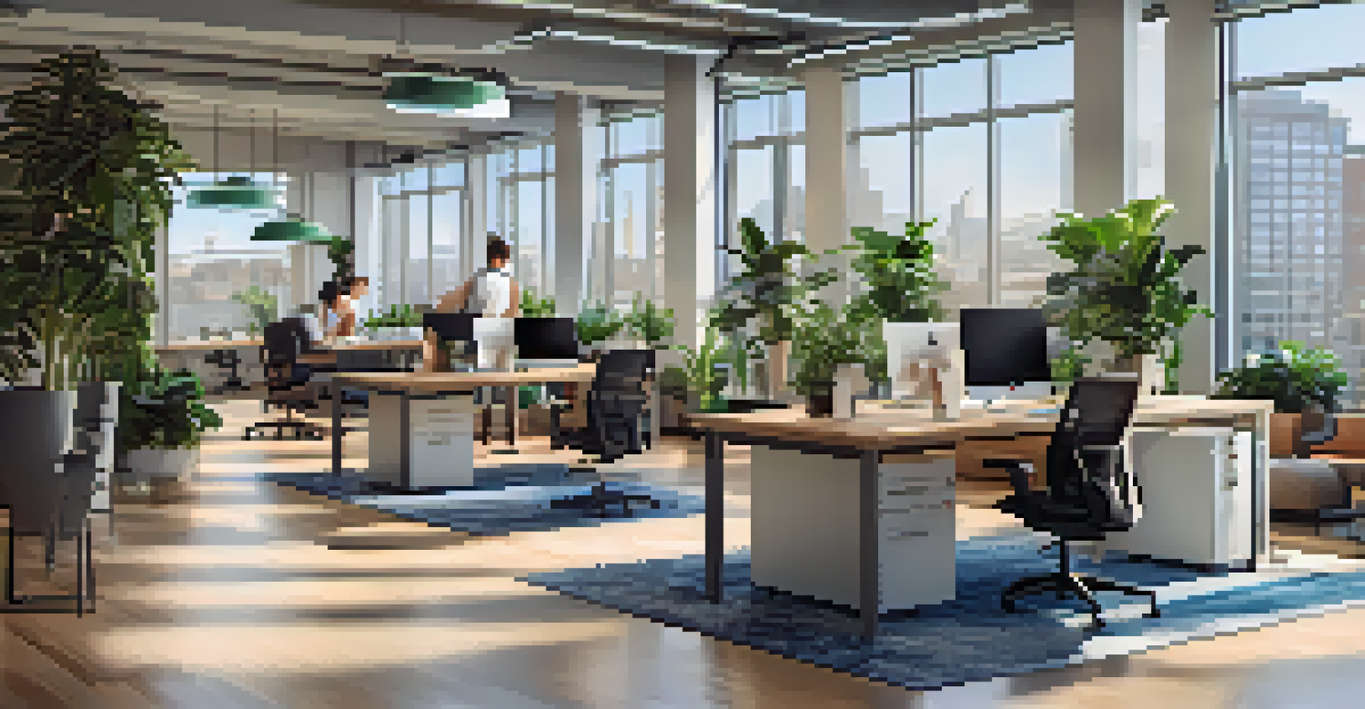 Interior of a modern tech office in San Francisco with open workspaces, natural light, and employees collaborating.