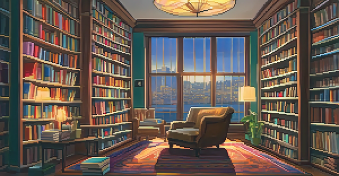 A warm and inviting corner of a bookstore filled with books, an armchair, and a cup of coffee.