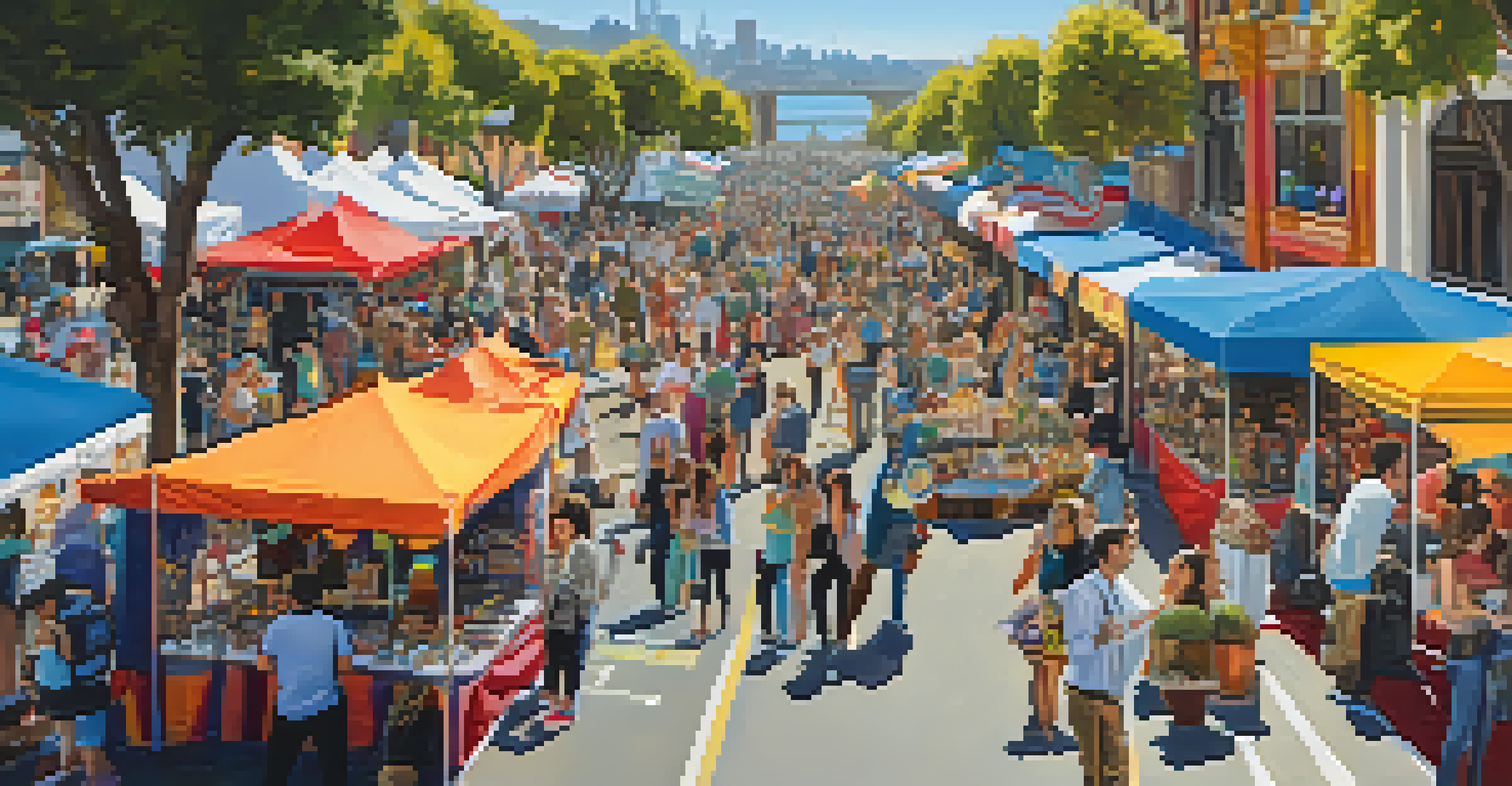 A colorful outdoor art fair in San Francisco, featuring local artists and a crowd enjoying the festivities.