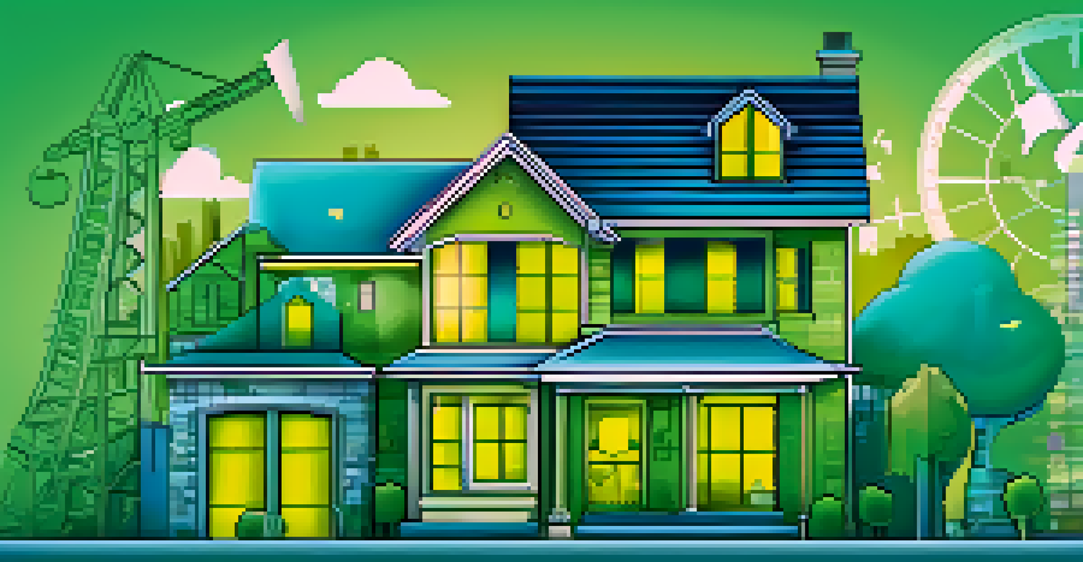 An infographic illustrating the effects of rising interest rates on the housing market, with icons and graphs against a blue and green gradient background.