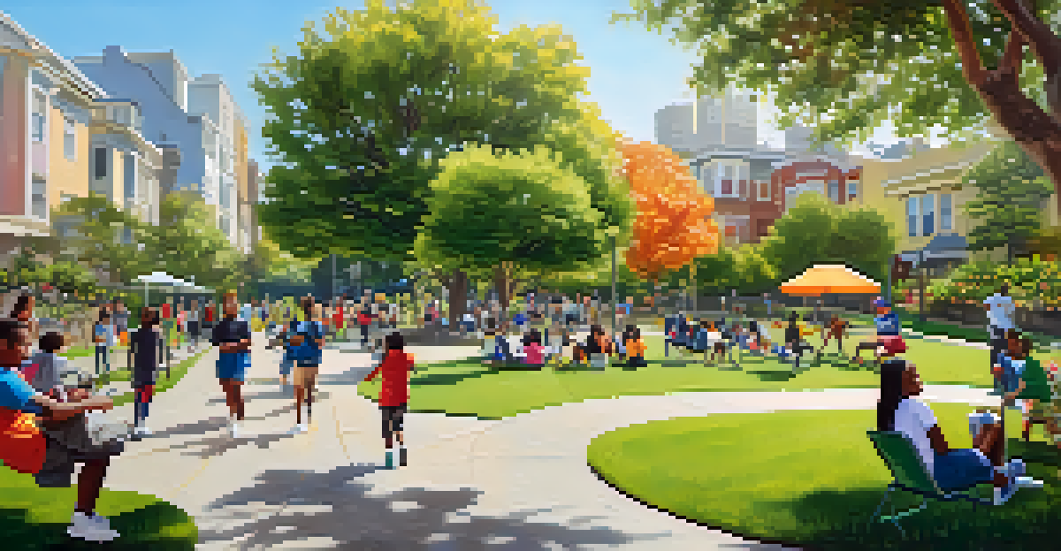A vibrant park in San Francisco filled with youth participating in mentorship activities, painting, playing sports, and engaging with adult mentors.