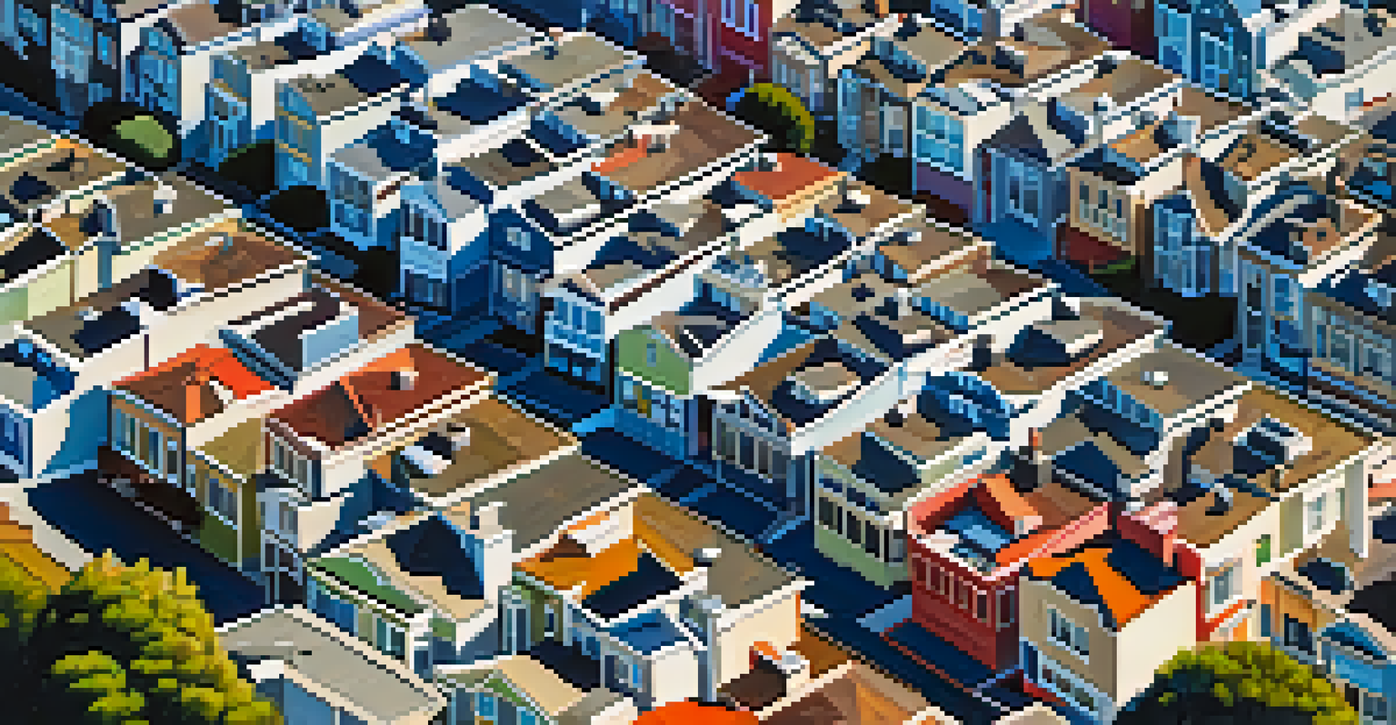 An aerial view of a San Francisco neighborhood showing a mix of homes with 'For Sale' signs, highlighting the limited housing inventory.