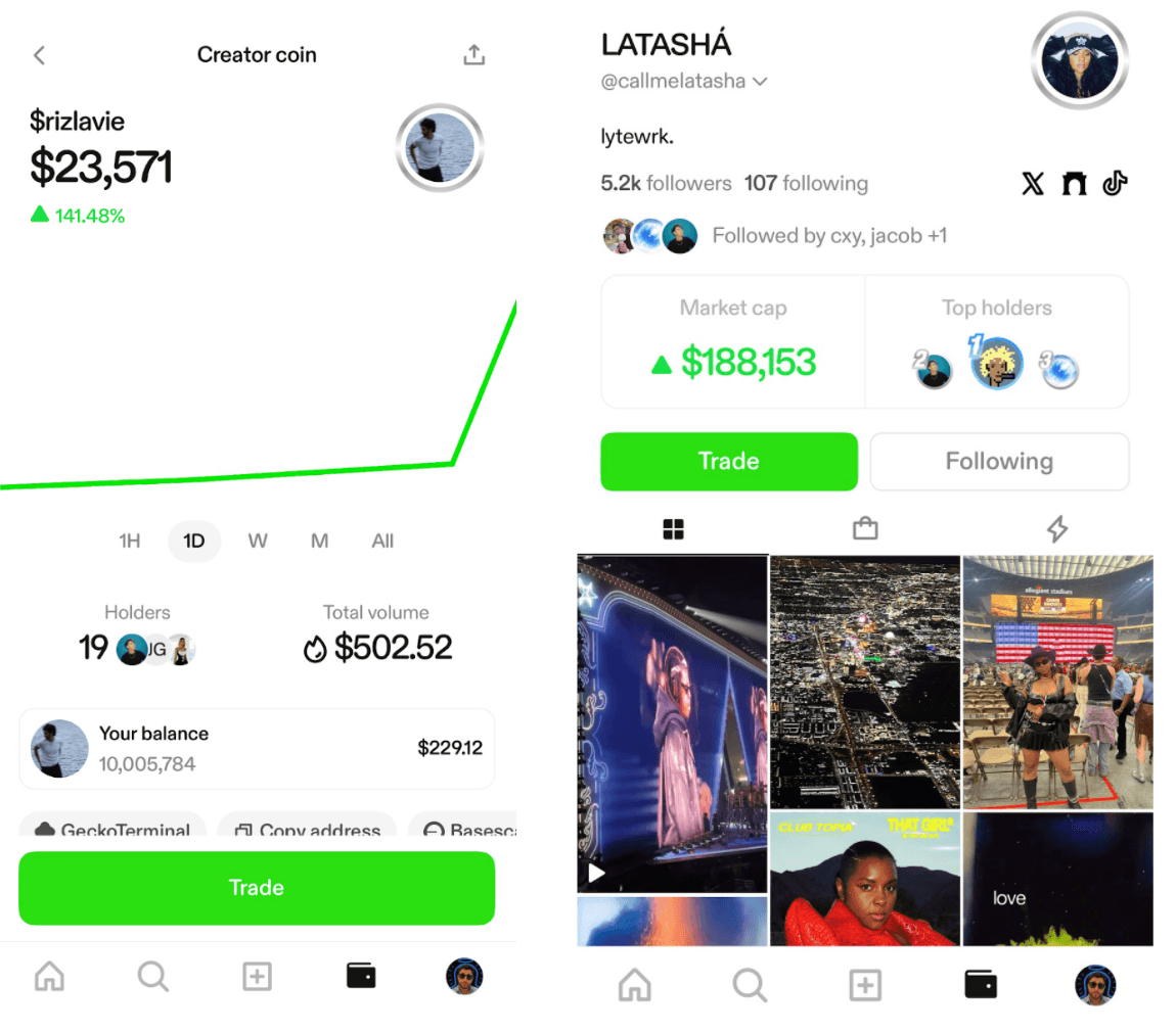 Zora app profiles