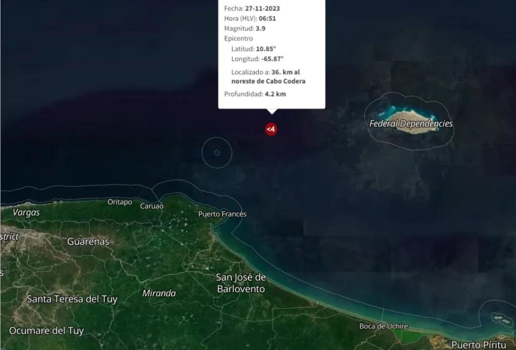 Sismo de magnitud 3,9 en costas de Miranda se siente en Caracas