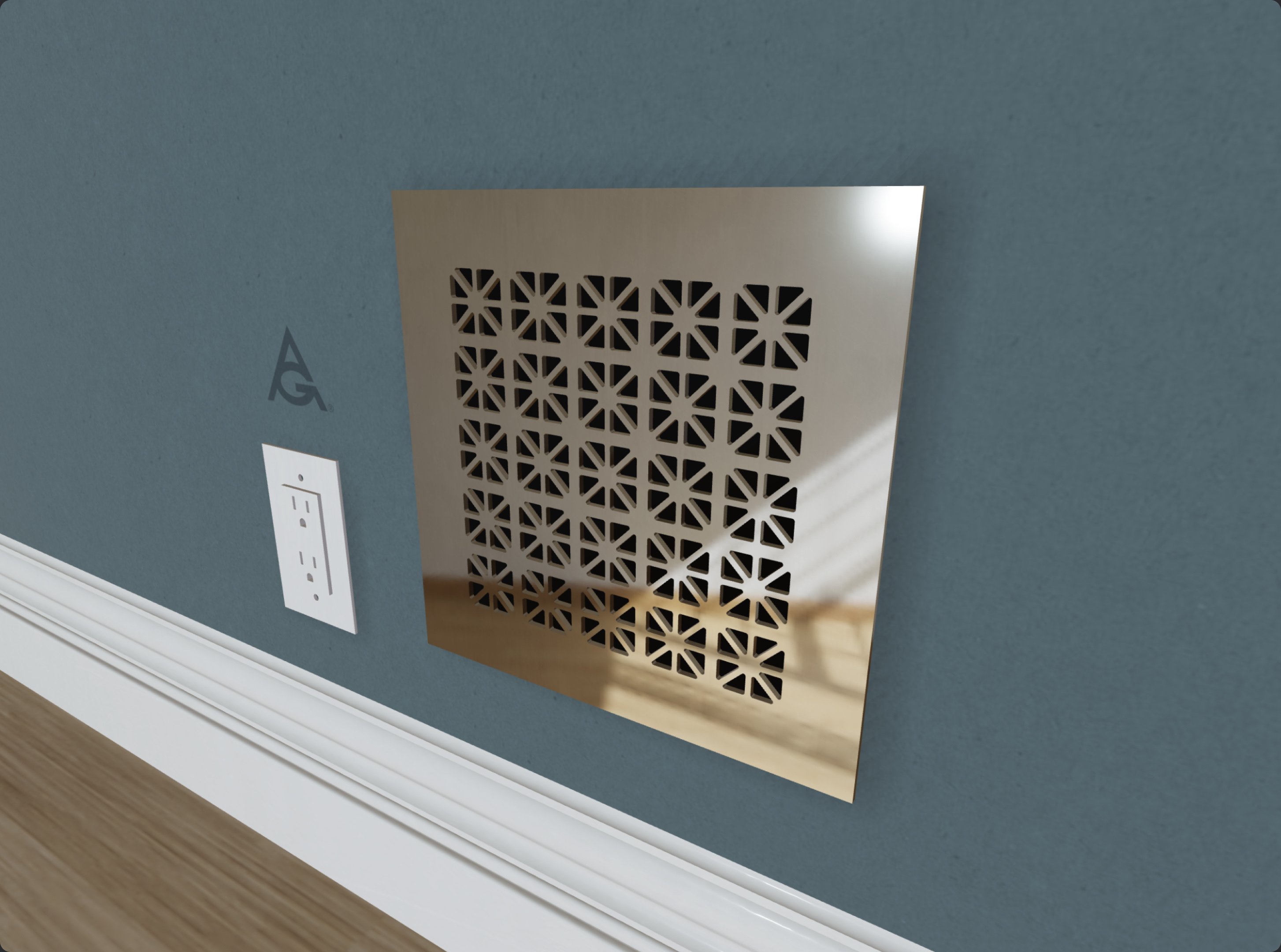 A brass grille on a wall in the AG Visualizer
