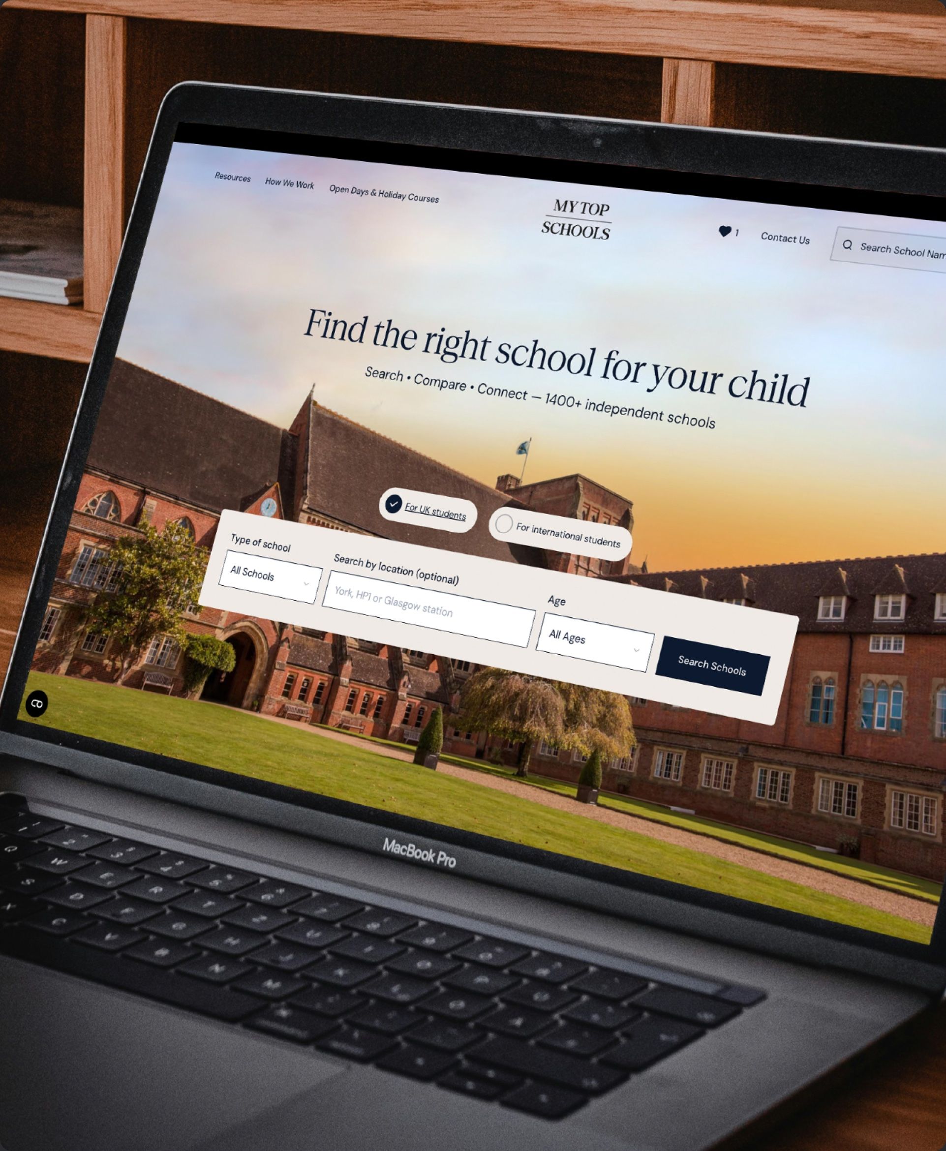 The My Top Schools homepage on a laptop